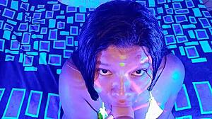 Love sucking huge dildos deep throat style hot latina bbw in neon