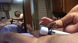 mature wife giving blowjob to big cock in homemade scene