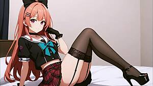 sexy redhead anime girl gets creampie. ai generated blowjob?