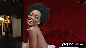 Petite ebony diva alicia shows sexy tattoos for playboy