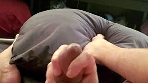 Small cock gets stroked with cum handjob