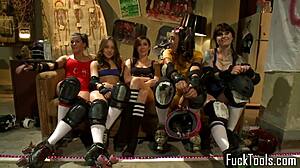 Lesbian babes casually finger anal before inserting dildo for sex