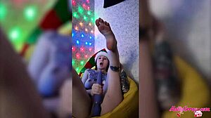 After the Christmas party, the hot babe passionately plays with her pussy using sex toys, reaching female orgasm.