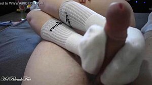 Sexy footjob in long socks with Miley Grey and her monster cock. 👣💦