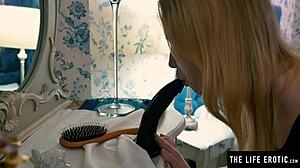 Horny Blonde Riding Huge Black Dildo