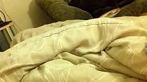 bedroom wank with long thin cock cumshot