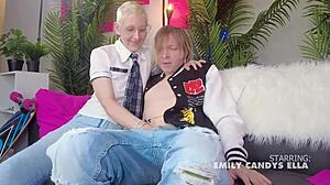 Blonde mistress dominates with handjob in homemade scene.