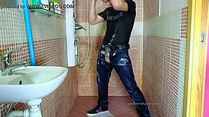 ever tried masturbating in jeans under the shower? check out this gay fetish dick scene