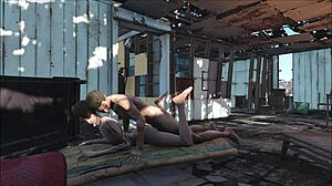 In the sanctuary of Fo4, the brunette engages in passionate fucking with her companion