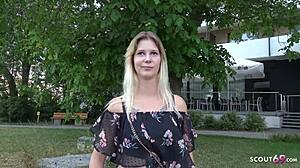 German Scout picks up 18-year-old Lara from Hamburg. Street casting turns into wild fun for cash!