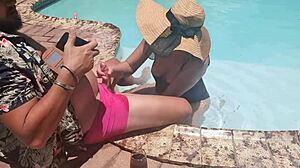 random guy vacation pool blowjob with handjob and cum covered ass