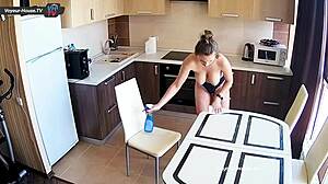 big tits beauty in kitchen?