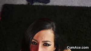 hot babe swallows all the cum on her face