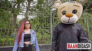 Holy Hell! Horny Redhead Rosario Red Drags Milky Bear for Wild Studio Fuck Session Outdoors!