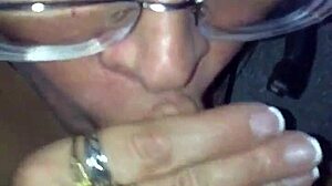 slow motion blowjob leads to cumshot for bbw couple