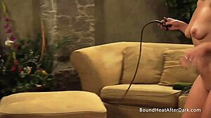 horny lesbians take turns whipping and teasing in bound femdom session