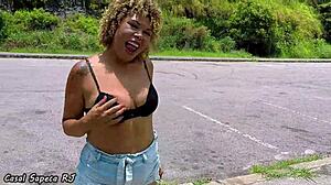 blonde latina bbw touches herself outdoors.