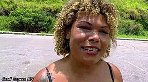 blonde latina bbw touches herself outdoors.