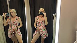 Try on haul in transparent clothes, fingering wet pussy to strong orgasm