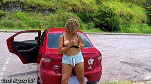 blonde latina bbw touches herself outdoors.