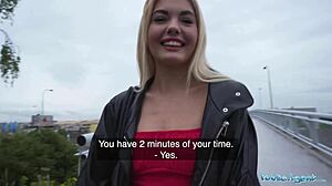 Hot Blonde In Red Dress Sucks Dick Publicly Then Fucked Hard. Skinny Babe Takes Cock Deep In Doggystyle POV.