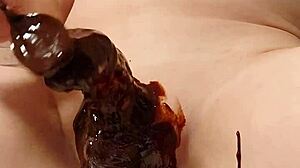 Japanese gay guy cooks with chocolate and banana in naughty way