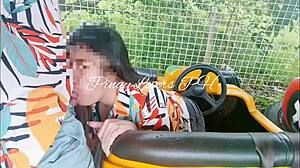Couple enjoys risky public sex in amusement park
