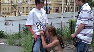 Young Alexis Crystal banged in street threesome orgy