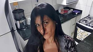 big tits latina says, i'm masturbating sensually in the kitchen