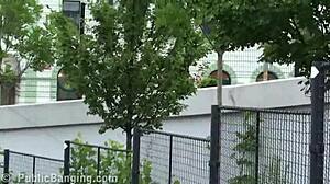 Young Alexis Crystal banged in street threesome orgy