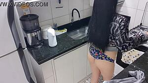 big tits latina says, i'm masturbating sensually in the kitchen