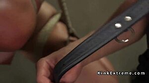 blonde slave fucked hard in tight hogtie bondage suspension