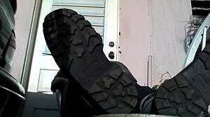 Bear Black Master Shows His Big Feet After A Day At Work He Needs A Slave