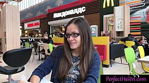 Hot Girl Gives Public Blowjob to Stranger with Oiled Tits and Cum Swallow at Resort