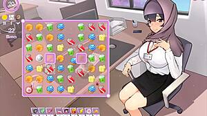 Boss says in hentai game, 'I'm teasing you with my massive tits out of this perfect cleavage!'