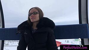 Hot Girl Gives Public Blowjob to Stranger with Oiled Tits and Cum Swallow at Resort