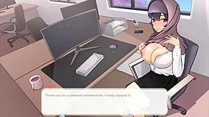 Boss says in hentai game, 'I'm teasing you with my massive tits out of this perfect cleavage!'
