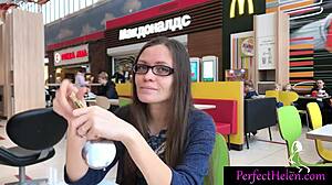 Hot Girl Gives Public Blowjob to Stranger with Oiled Tits and Cum Swallow at Resort