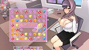 Boss says in hentai game, 'I'm teasing you with my massive tits out of this perfect cleavage!'
