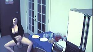 Why is this busty food fetish slut masturbating with toys on hidden cam?