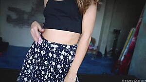 stasyq angel masha kalisy strips with elegant moves in sensual display.