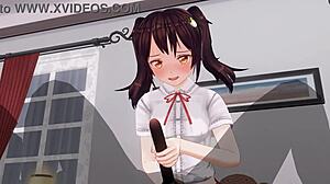 uncensored anime with sister teasing anal during edging handjob.