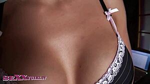 Intriguing secretary in leggings gets facial cumshot from european boss at work