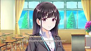 Secret kiss turns passionate with mutual fingering in anime game.