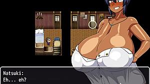 Tanned girl natsuki in hentai game ep 1 flashes huge tits to help captain, but will he resist jerking off?