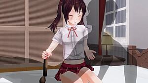 uncensored anime with sister teasing anal during edging handjob.