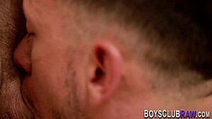 Gay hunk giving head and fucking in rough session