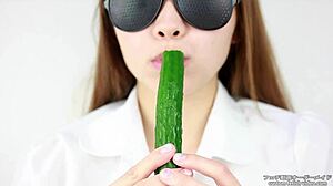 These asian women get into eating fetish fun with cucumbers making all sorts of sounds