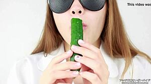 These asian women get into eating fetish fun with cucumbers making all sorts of sounds