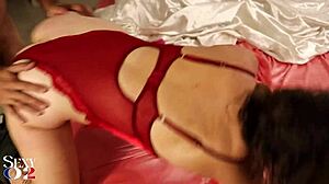 White Amateur Milf in Green Leather Pants Red Satin Bodysuit Heels Gets Fucked Doggystyle with Pov Ass Licking Blowjob Spanking